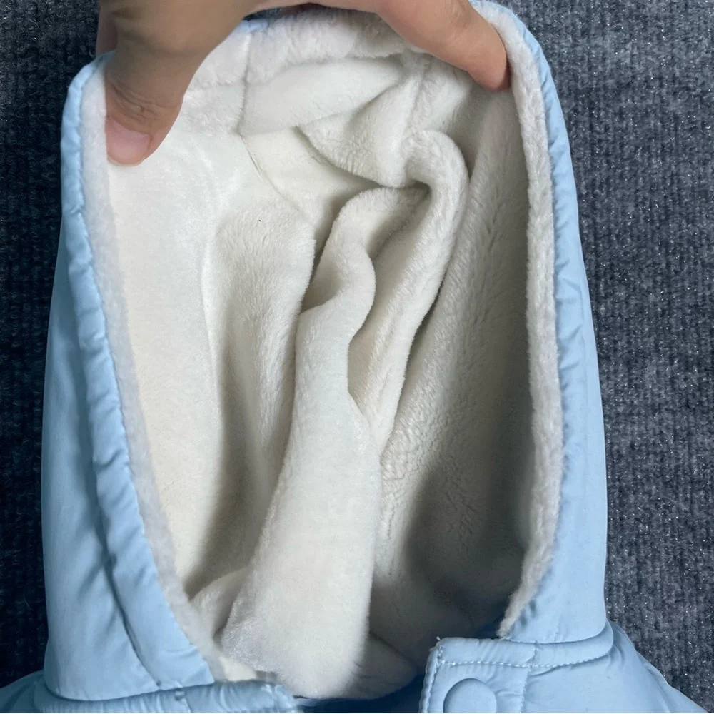 Janie & Jack Layette Baby 0-6mos Baby Blue Fleece Hooded Button Down Puffer Coat